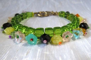 Vintage Art Glass Flower Bracelet 8" Long - Picture 1 of 5