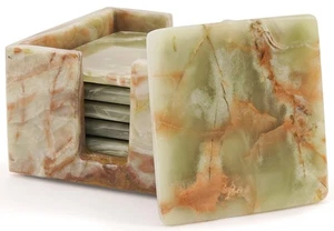 Marmor Untersetzer 6er Set Grün Onyx 3,5 Zoll Quadratisch Untersetzer für Getränke mit H... - Bild 1 von 7
