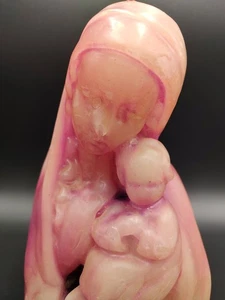 Madonna w/Child Candle Sculpture Blessed Virgin Mary Jesus Vintage Wax wick Flaw - Picture 1 of 8