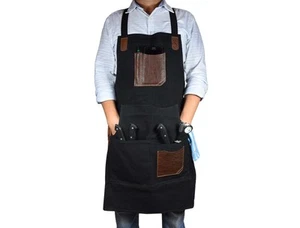Heavy Duty Canvas Leather Apron for Men | Utility Work Apron with Pockets - Picture 1 of 21