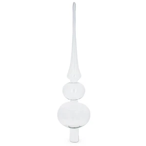 Double Ball Clear Mouth Blown Glass Christmas Tree Topper 12.5 Inches - Picture 1 of 3