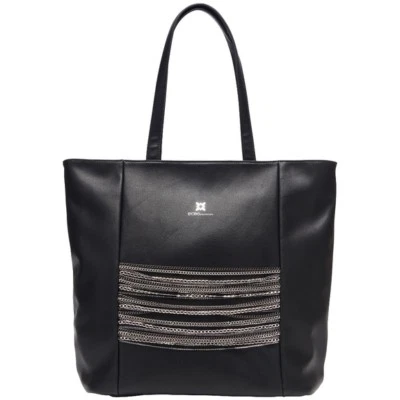 Bolsa tote BCBGeneration preta de couro vegano falso alças duplas e detalhe de corrente prata - Imagem 1 de 4