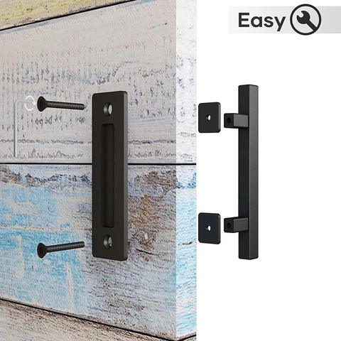 12" Sliding Barn Door Handles and Pulls Double Sided Hardware Set Rustic Black Cover