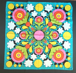 Sciarpa artista Oliver Hibert psichedelica 27" design anni 70 flower power vibrante - Foto 1 di 7