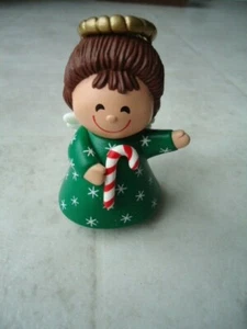Christmas Little Angel Figurine Wearing Green/White Snowflake Gown Holding Candy - Picture 1 of 6