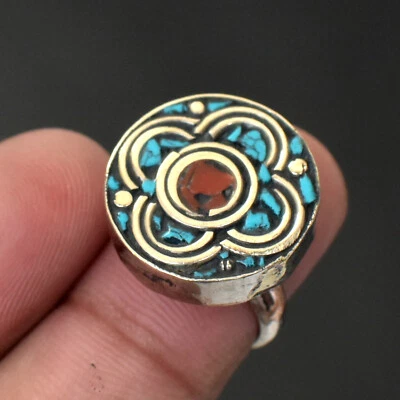 Anillo ajustable nepalí joyería regalo hecha a mano turquesa tibetana coral rojo SR 2348 Foto 1 de 4