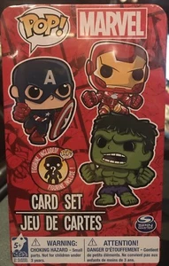 Pop! Juego de cartas Marvel Tin Iron Man Capitán América Hulk con figura misteriosa sellada - Imagen 1 de 1