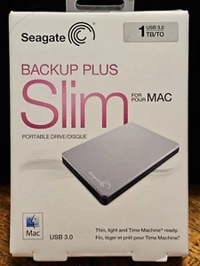 Seagate Backup Plus Slim 1TB External HD for Mac SRD00F1 USB 3.0 - Silver - Picture 1 of 5