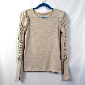 We The Free Natasha Tee Womens Sz XS Ivory Ruched Long Sleeve Crew Neck Top Boho - Picture 1 of 10