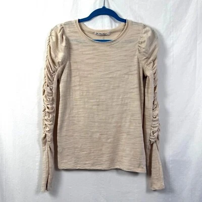 We The Free Natasha Tee Womens Sz XS Ivory Ruched Long Sleeve Crew Neck Top Boho - Image 1 of 4