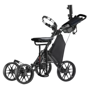 CaddyTek CaddyCruiser ONE Pro Folding 4 Wheel Golf Buggy Black + Removable Seat - Picture 1 of 9