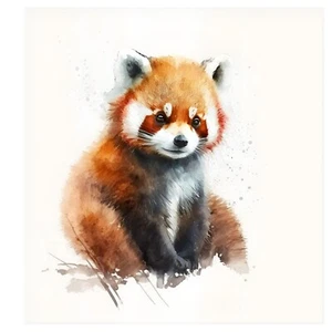 Colorful Watercolor Fantasy Red Panda #3 - 8x8 Craft Cotton Fabric Block - Picture 1 of 1
