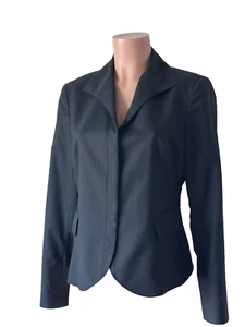 Lafayette 148 Blazer Wool Jacket Black w/Pinstripe Hidden Placket 3 Btn. Size 8 - Picture 1 of 12