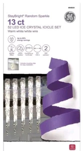 GE StayBright Random Sparkle 52 LED Ice Crystal Icicle Light Set 13 Ct Warm Whit - Picture 1 of 1