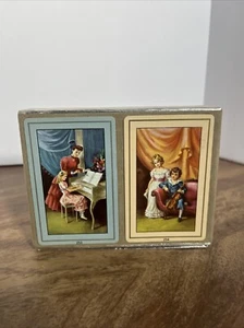Vtg Playing Cards 2 Decks USPC Pull Out Drawer Box Kids Piano 254 253 - Picture 1 of 3