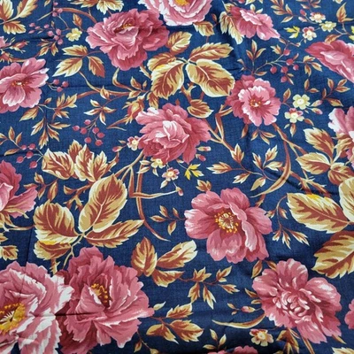 Boundless Cotton Fabric Heritage Home Floral Navy Pink Peony 3 YDS x 43” - Image 1 of 4