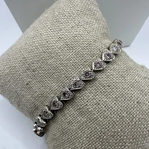 Women's Solid 925 Sterling Silver 7.5 Inch Tennis Bracelet fancy /heart - Picture 1 of 7