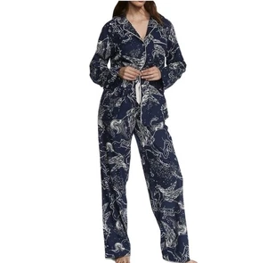 Women's XS Victoria's Secret Pegasus Print Pajamas Navy Button Top Pull On Pants - Picture 1 of 16