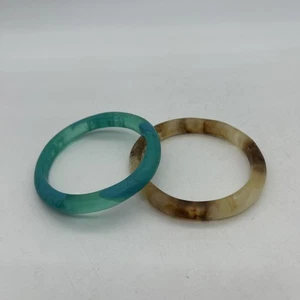 Dinosaur Designs Bangles Marbled Resin Pair Blue Coffee Cream - Picture 1 of 17