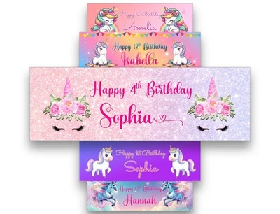 Banners de cumpleaños personalizados con diseño de unicornio niños niños decoración de fiesta 7 Foto 1 de 4
