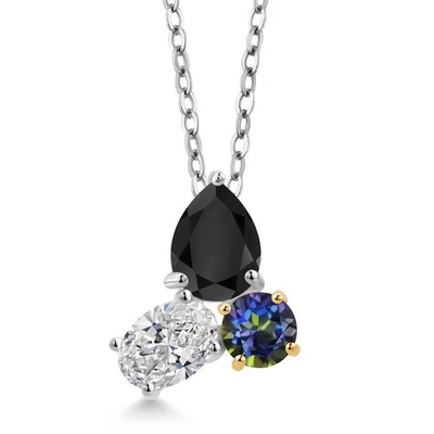 Colgante con cadena de diamantes cultivados en laboratorio de ónix de 2,29 quilates y oro amarillo de 10 quilates Foto 1 de 4