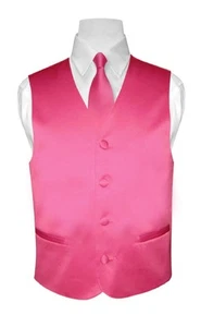 BOY'S Dress Vest & NeckTie Solid HOT PINK FUCHSIA Color Neck Tie Set Boys Size 4 - Picture 1 of 3