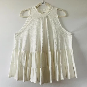 Free People Womens Ivory Sleeveless Tiered Flowy Summer Swing Top Size X-Small - Picture 1 of 9