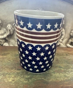 New Polish Pottery Utensil Holder Stars & Stripes 7” Boleslawiec - Picture 1 of 5