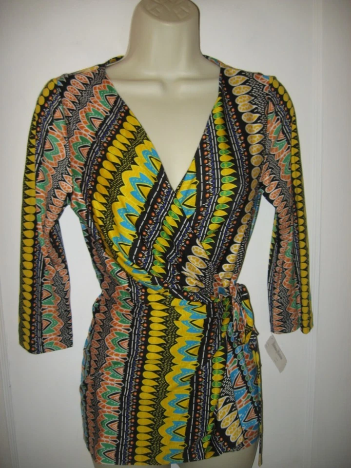 DVF Diane Von Furstenberg EVRIN Seda Jersey Envolvente Top Blusa Bandas Bizantinas 6 Foto 1 de 1