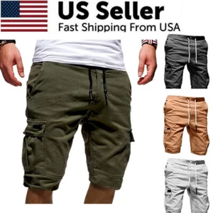 Men Casual Chino Cargo Shorts Pants 6-Pockets Summer Beach Trousers - Picture 1 of 17