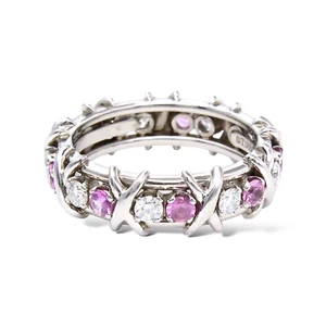 TIFFANY AND CO Diamond Pink Sapphire Schlumberger Platinum 950 Ring Appraisal - Picture 1 of 14