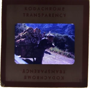 Vintage 1950s Kodak Red Border 35mm Transparency, Korean Man Rickshaw Heavy Load - Picture 1 of 3