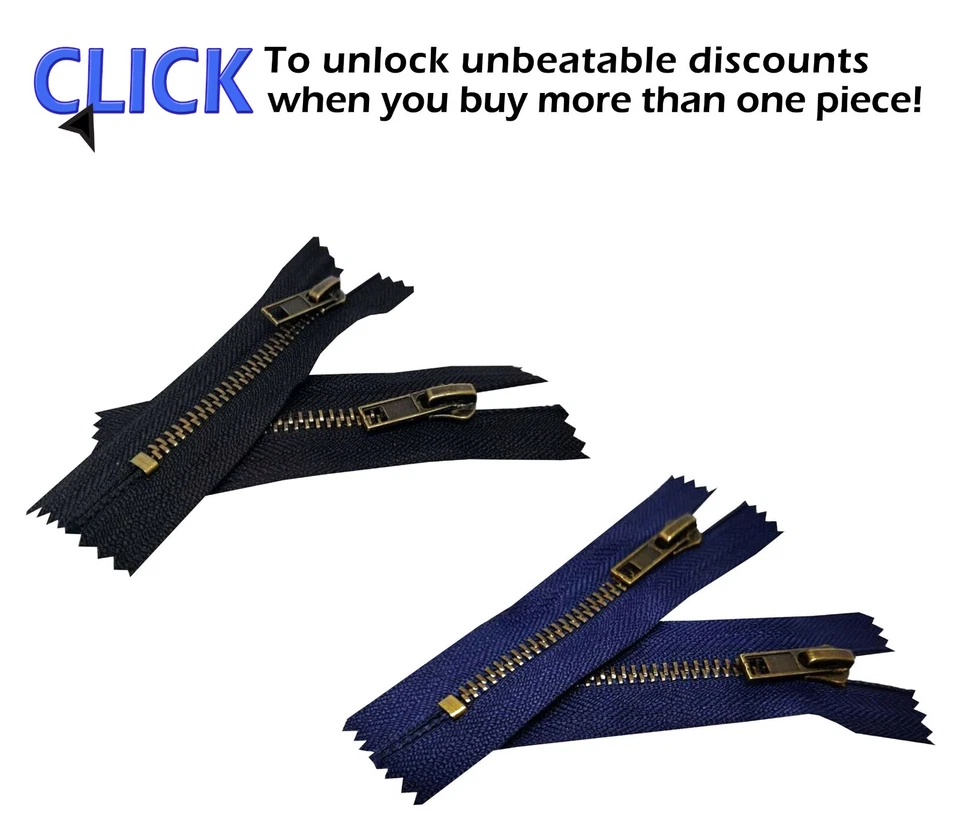 Antique Brass Trousers JEANS ZIP Close End Fastener 3''- 8'' Black Navy Blue UK