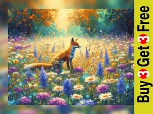 Enchanted Forest Fox Art Print | Matte Watercolor | 5" x 7"  Inch Home Decor - Picture 1 of 5