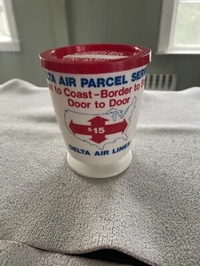 DELTA AIR LINES Air Parcel Service 12 oz plastic cup w/ handle & red lid 1980's - Picture 1 of 7