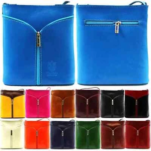 Women's Vera Pelle Italy Leather Small Crossbody Messenger Shoulder Bag Purse - Picture 1 of 16