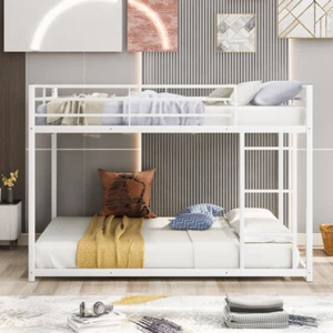 Metal Bunk Bed Full Over Full Size with Full-Length Guardrail For Kids Bedroom - Picture 1 of 9