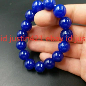 Natural 6/8/10/12/14mm Blue Jade Round Gemstone Beads Bracelet 7.5" AAA+ - Picture 1 of 7