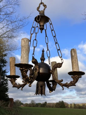 Antique French Brass Empire Style Petite Chandelier Cover