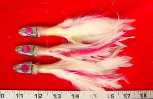Lot of 3 Vintage Mt. FUJI Tuna Trolling Feathers PINK Pearl Eye: 6" 1.5oz-JAPAN! - Picture 1 of 2