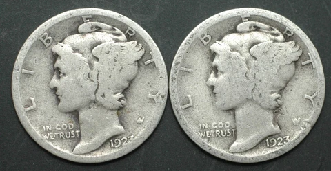 1923-P-S Winged Liberty Mercury silver dime 2 coin year set (no Denver made) Cover