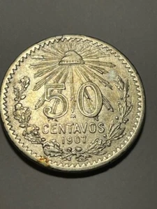 1907 Mexico 50 Centavos Silver/Curved 7 VF #20427 - Picture 1 of 2