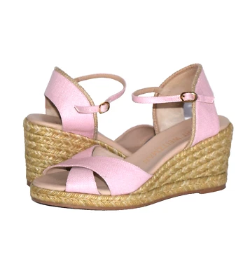 STUART WEITZMAN Mirela II Pink Ankle Strap Espadrille Wedge Sandals Size 9B - Image 1 of 4