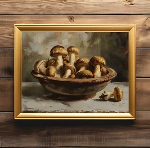 Rustic Mushrooms Still Life, Country Cottage Kitchen Earthy Art Print - Picture 1 of 4