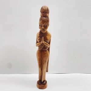 Teak Wood Sawasdee Praying Lady Statue Figurine hand carved - Picture 1 of 8