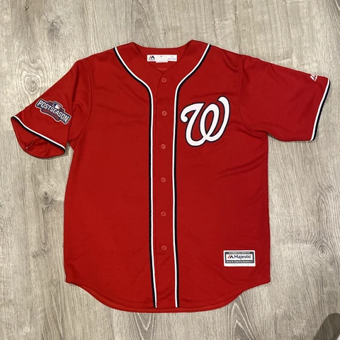 MLB Majestic Nationals Max Scherzer #31 SEWN 2016 Postseason Playoffs Jersey L Cover