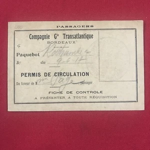 Permis de circulation Gle Transatlantique Bordeaux Permis de conduire touristique ? 1914 - Photo 1/2