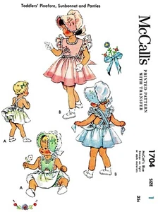 McCall's 1704 Pattern Pinafore & Bonnet Dress Frock Girls Toddler Embroidery - Picture 1 of 7