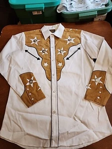 Espuela De Oro Men's SMALL 36 L/S White/Tan Suede Pearl Snap Western NWOT. GB19 - Picture 1 of 14