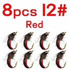 8Pcs 12 14 Brass Bead Head Fast Sinking Nymph Scud Fly Bug Worm Trout Fishing